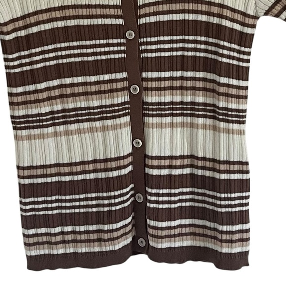 Djerf Avenue Knitted Short Sleeve Cardigan in Brown Stripe NWT Medium - Picture 4 of 10